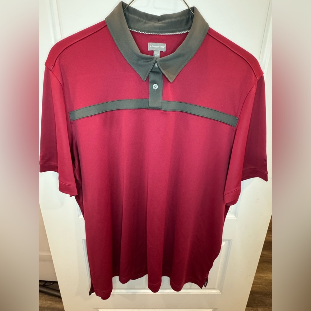 Ashworth Men's Burgundy and Gray Polo Shirt